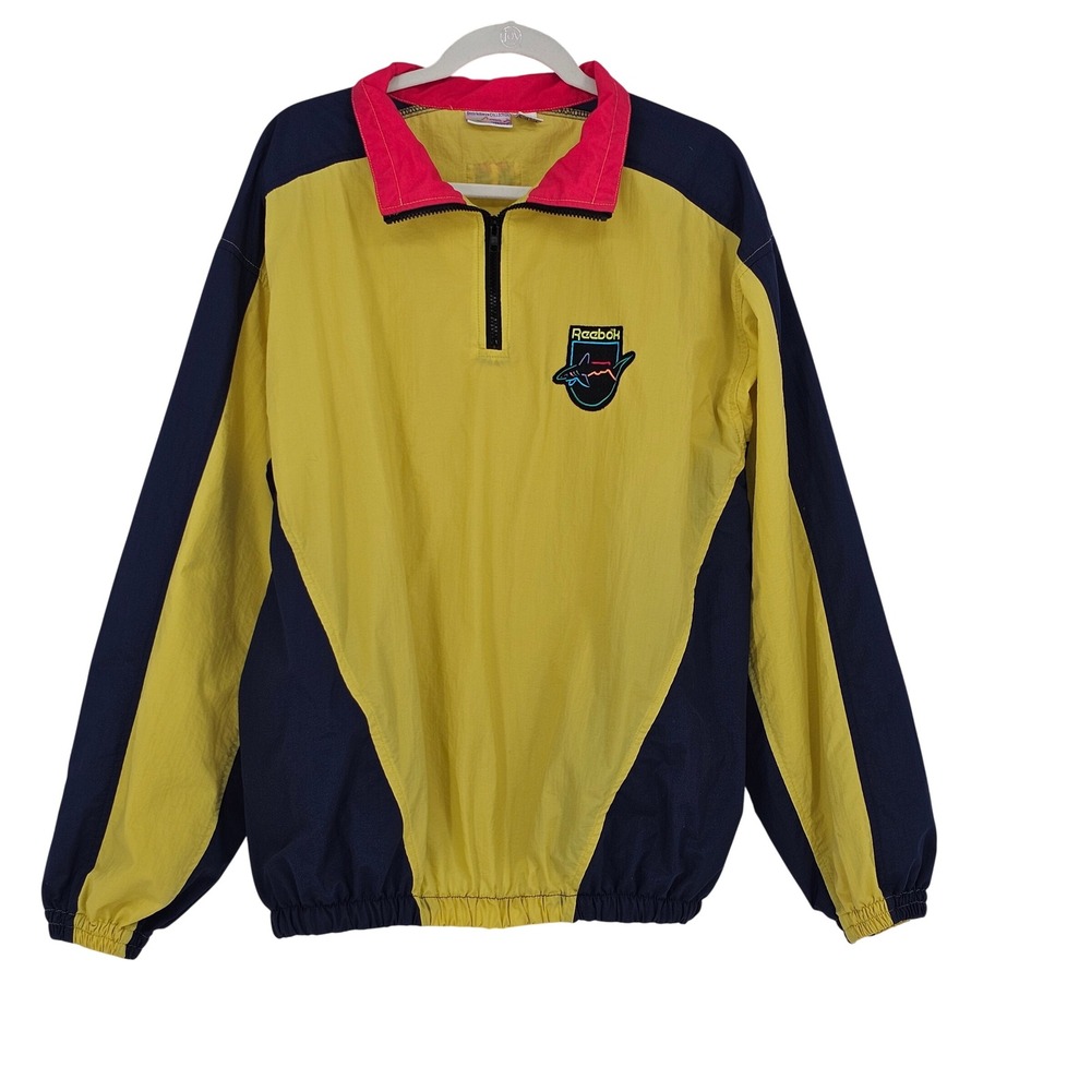 Vintage 90s Reebok Greg Norman Windbreaker M Yellow Navy Colorblock Active Retro
